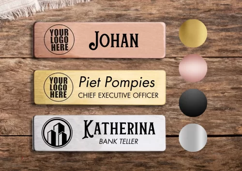 Custom Engraved Name Badges (75mmx25mm) with Neodymium Magnets - Customizable Colours | 1.3mm Thickness