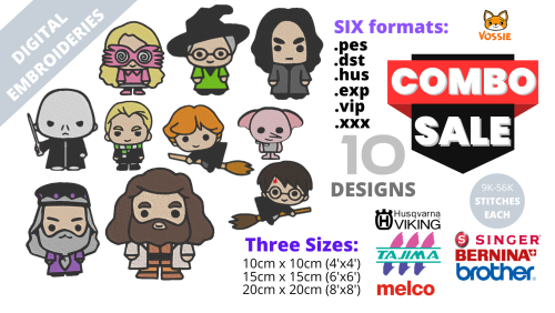 Harry Potter COLLECTION Digital Embroidery Design COMBO (.pes .dst .hus .exp .vip .xxx)